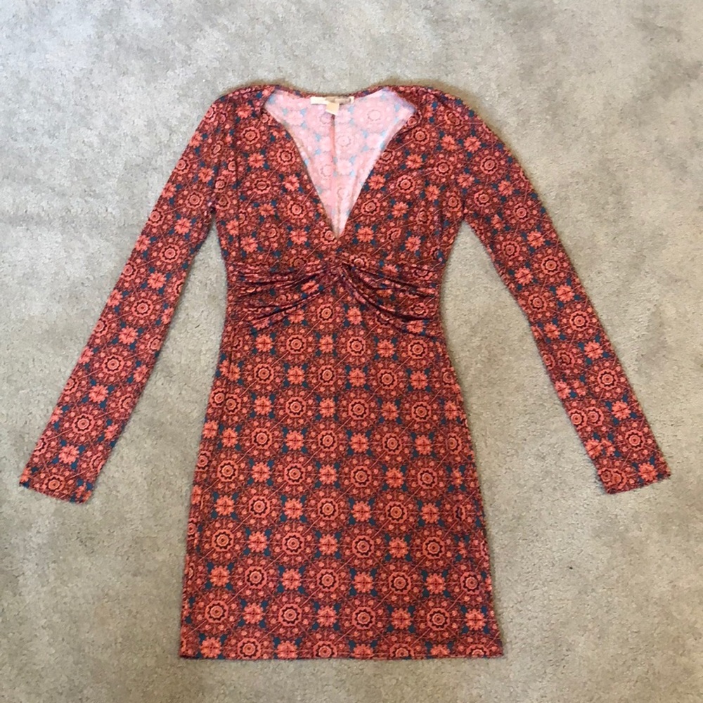 Kaleidoscope Printed V-neck Long sleeve dress